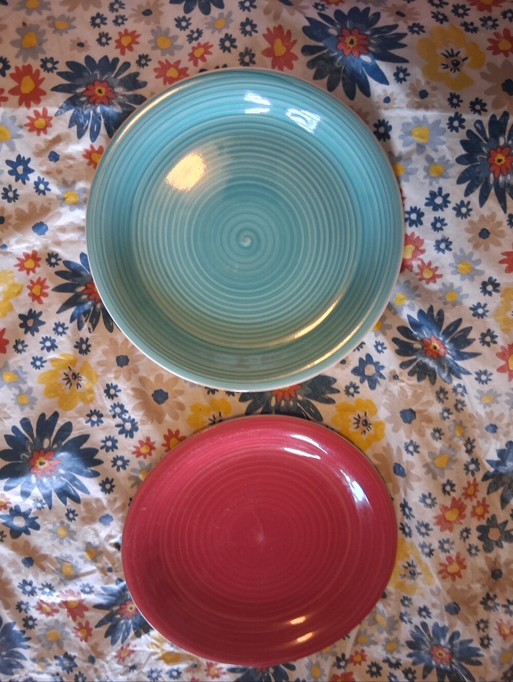 Royal Norfolk Spiral Ceramic Dinner Plates And Dover York in Teal and Coral Red